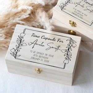 Personalized Baby Keepsake Box, First Birthday Time Capsule, Custom Memory Box for Baby Shower Gift, Wooden Storage, 18th Birthday Gift Idea