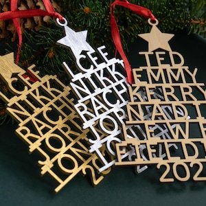 Family Christmas Ornament 2025 - Holiday Decorations - Custom Ornament - Christmas Gift - Tree Ornament With Names - Wooden Bauble Keepsake