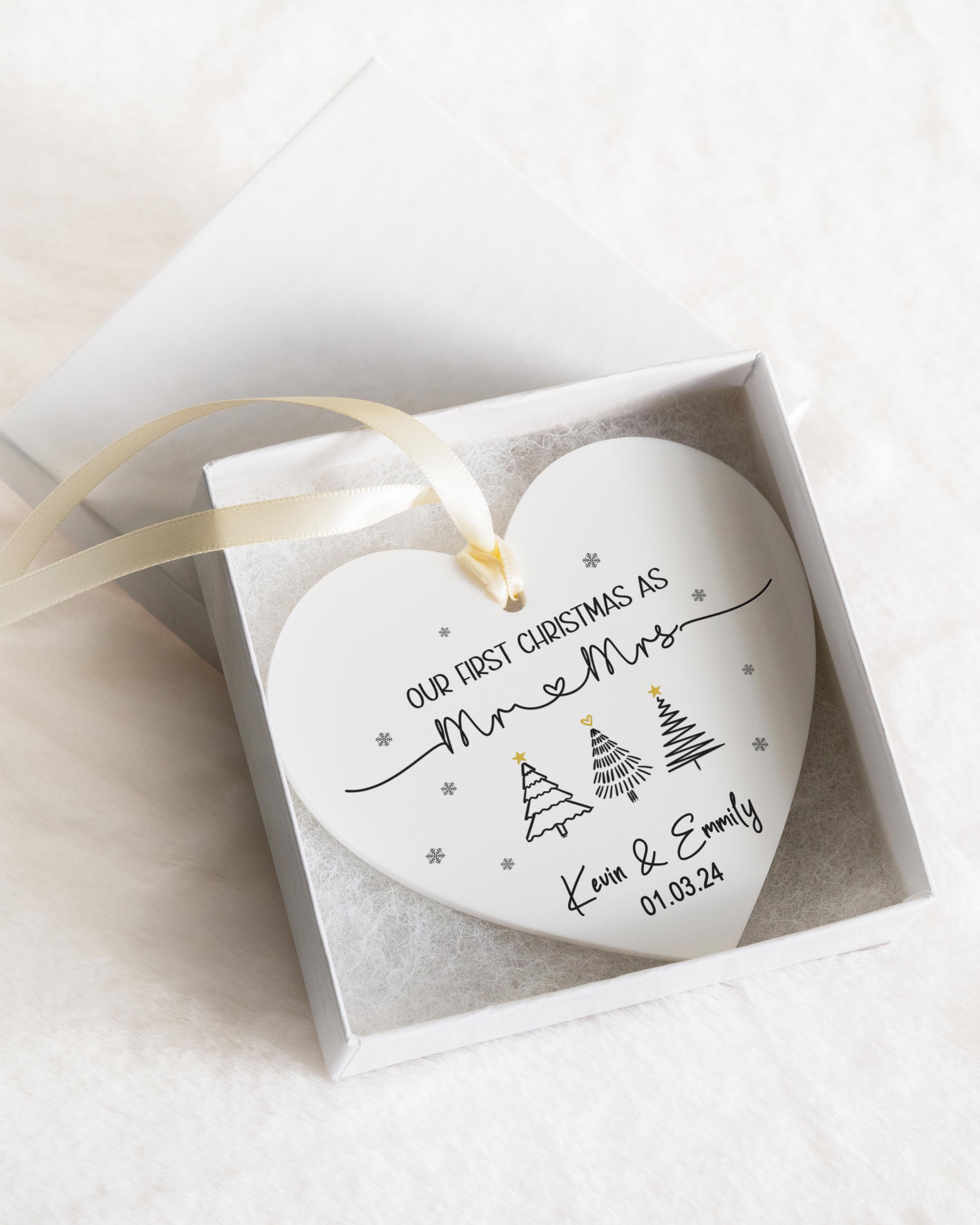 Our First Christmas Married, Wedding Couple With Hearts Personalized Custom Acrylic Ornament Christmas Gift Cpl917 Aco