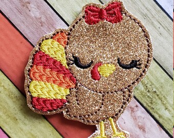 Thanksgiving Turkey Glitter Feltie, (UNCUT FELTIE) Turkey Feltie, Felt Embellishments, Felt Applique, Hair Bow Supplies