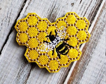 Honeycomb Glitter Feltie  (UNCUT FELTIE) Bee Feltie, Felt Embellishments * Felt Applique * Hair Bow Supplies