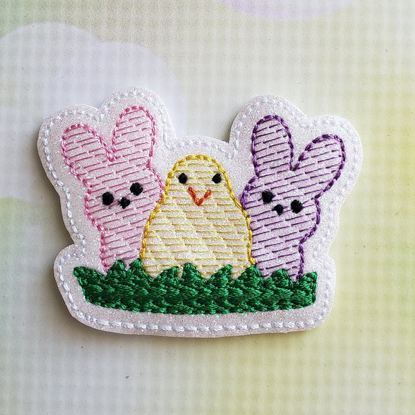 Easter Bunny and Chick Glitter Feltie ( UNCUT FELTIE )  Felt Embellishments * Felt Applique * Hair Bow Supplies * Easter Feltie