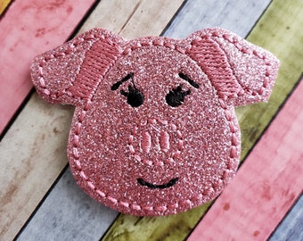 Pink Pig Glitter Feltie  (UNCUT FELTIE) Felt Embellishments * Felt Applique * Hair Bow Supplies * Pig Feltie