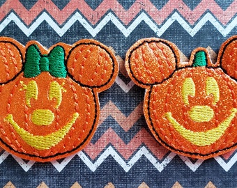 Pumpkins Glitter Feltie  (UNCUT FELTIE) Halloween Mouse, Pumpkin Feltie, Mice Felties, Felt Embellishments, Felt Applique, Hair Bow Supplies