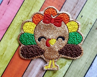 Thanksgiving Turkey Glitter Feltie, (UNCUT FELTIE) Turkey Feltie, Felt Embellishments, Felt Applique, Hair Bow Supplies