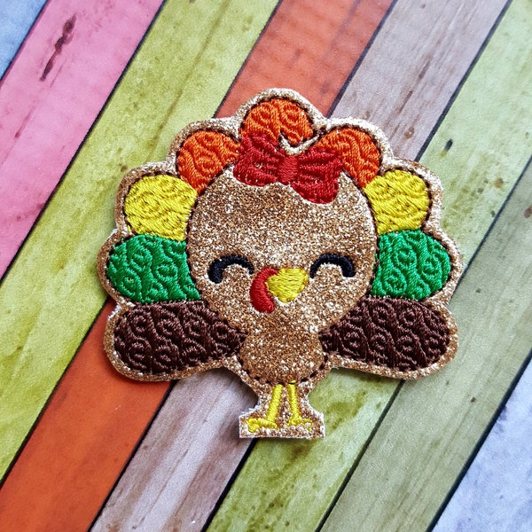 Thanksgiving Turkey Glitter Feltie, (UNCUT FELTIE) Turkey Feltie, Felt Embellishments, Felt Applique, Hair Bow Supplies