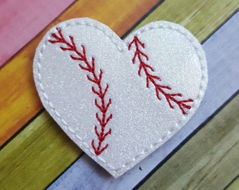 Baseball Heart Glitter Feltie  (UNCUT FELTIE)  Felt Embellishments * Felt Applique * Hair Bow Supplies