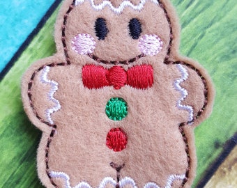 Gingerbread Man Feltie (UNCUT FELTIE) Gingerbread Man Felt Embellishments, Felt Applique, Hair Bow Supplies,