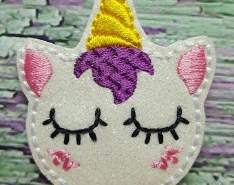 Girly Pink Unicorn Gold Horn Embroidered Felt Applique