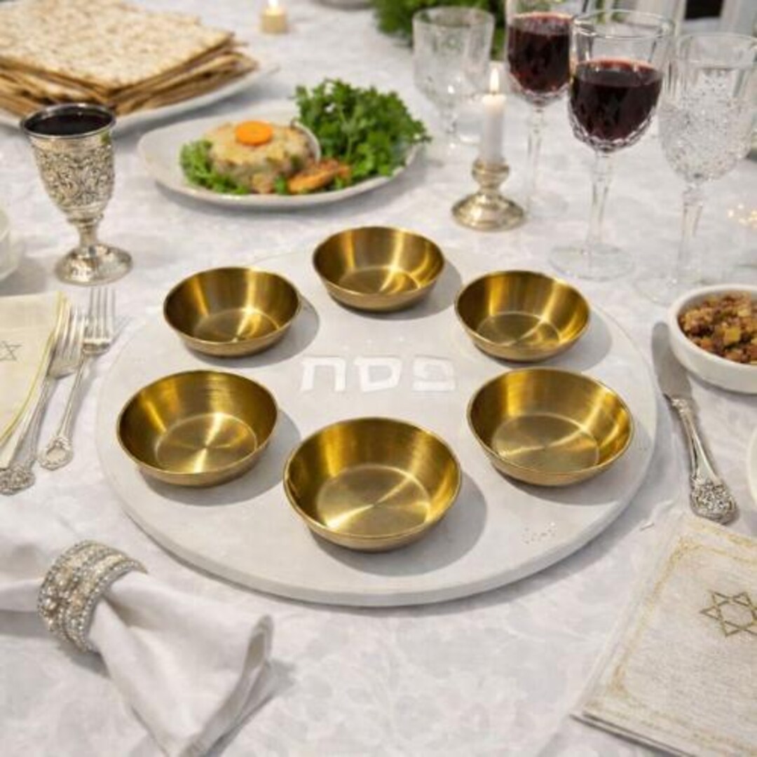 Handmade Concrete Passover Seder Plate | Pesach Plate With Gold Hebrew ...