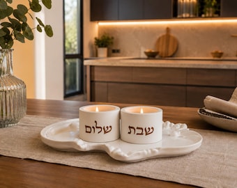 Minimalist Concrete Shabbat Candle Holders, Handmade Judaica Set, Shabbat shalom, White Sabbath Candleholders, Jewish Gift| Judaica