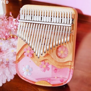 Kalimba rosa de 17/21 teclas - Mbira Deze - Piano de pulgar de madera para principiantes, instrumento africano hecho a mano de color rosa para terapia de sonido, regalo para niña