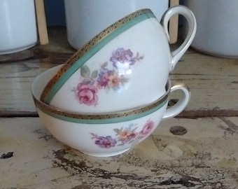 RARE Unknown Pattern  Early 1900's Eschenback Bavaria, Cabbage Rose floral pattern? Elfenbein Porzelan Tea Cups