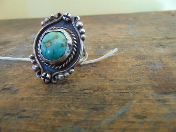 Old Pawn Silver Royston Mine Turquoise Ring Unmar… - image 2