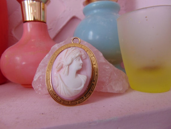 Antique Late 1800s Pink Chalcedony/Stone 10K Gold… - image 2