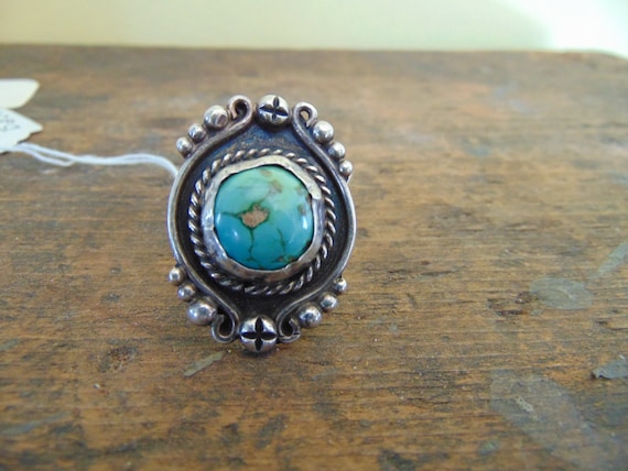 Old Pawn Silver Royston Mine Turquoise Ring Unmar… - image 1