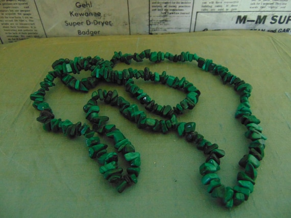 Vintage Continuous Loop Malachite Chip Bead Neckl… - image 1