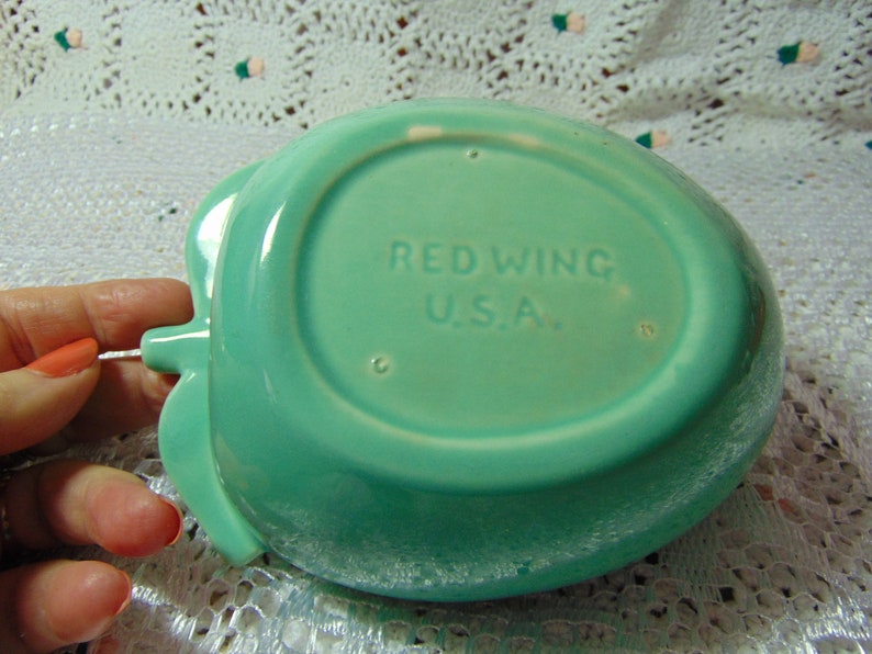 Red Wing Pottery Covered Apple Dish Turquoise 1940's Gypsy Trail line image 4