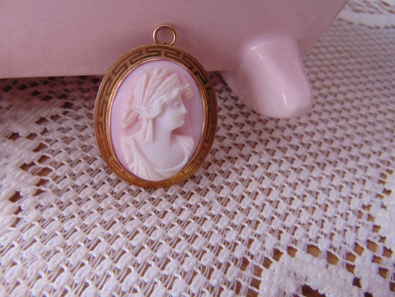 Antique Late 1800s Pink Chalcedony/Stone 10K Gold… - image 1