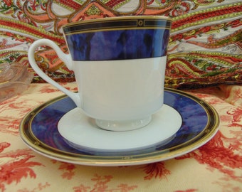 Retroneu Blue Garland Fine China Cup and Saucer