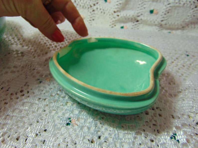 Red Wing Pottery Covered Apple Dish Turquoise 1940's Gypsy Trail line image 9