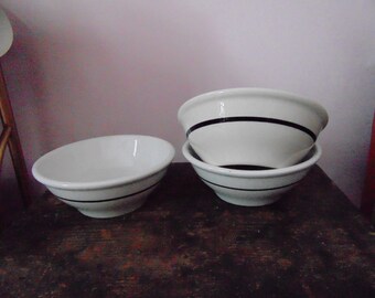 Vintage 1940's to 60's Mayer China Restaurant ware  Beaver Falls Pa. USA Bowls Number 260 and 261 Black Stripe