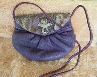 Faux Snakeskin Small Retro 90s Purple Puffy Purse