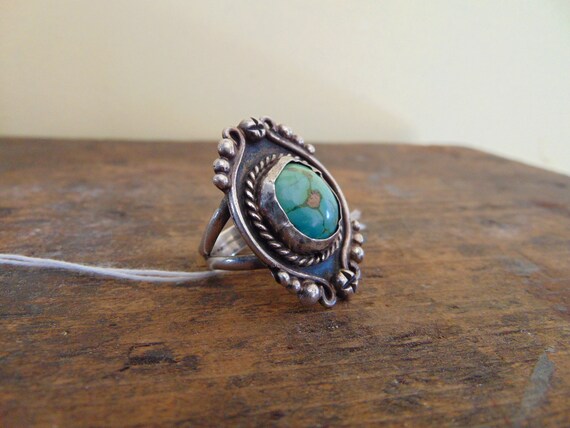 Old Pawn Silver Royston Mine Turquoise Ring Unmar… - image 3