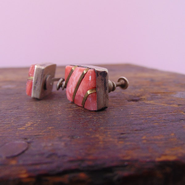 REDUCED! Vintage  Rhodochrosite Screw Back Earrings