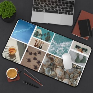 Beach Mood Board Desk Mat, Vision Board Desk Decor, Home Office Accessories, Back to School, Coastal Core, Ocean Mouse Pad, Summer Decor