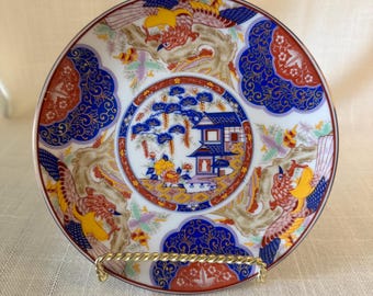 Vintage Imari ware pagoda and phoenix plate