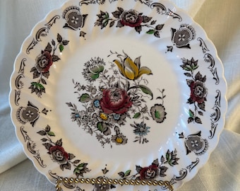 Myott England Bouquet Tricolor Transferware Dinner Plates 10”