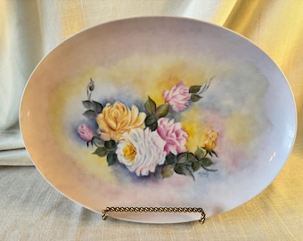 Hand Painted Floral Rose Platter by M. Wutz