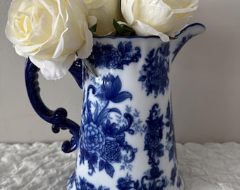 Vintage Cracker Barrel White and Blue Floral Pitcher or Vase