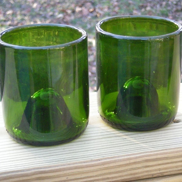 2 matching Stemless Wine Glasses made from recycled wine bottles (Green)