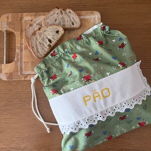 wiederverwendbare handbestickte Brottasche, Brottasche aus Baumwolle, handbestickte Tasche, Kordelzugtasche, bestickte Tasche, Küchentasche, Laibtasche