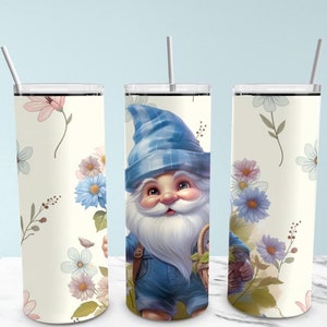 Gnome 20oz Skinny Tumbler, Sublimation Design Digital Download PNG file,  Garden Gnome Design Tumbler