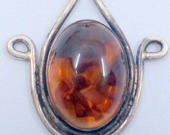 BIG Amber Set In Sterling Silver - Vintage - Unisex - Art Nouveau -  Man or Woman