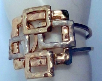 Brutalist Mixed Metal Cuff Bracelet = Gold And Silver - Clamper