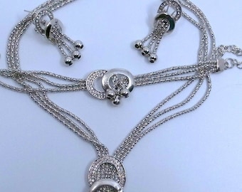 Gorgeous Jewelry Set With Bling - Necklace - Bracelet - Earrings - Dangle -Perfect For Wedding Or Prom