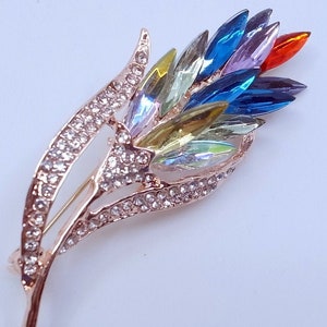Colorful Rhinestone Leaf Brooch - Multicolor - BIG - Goes With Anything - Great Condition