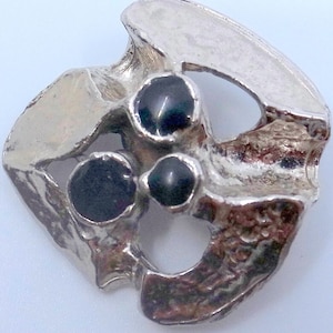 Spilla sterlina brutalista vintage - metà secolo moderno - argento sterling e onice - OOAK - anni &#39;70