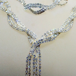 Vintage Rhinestone Set - Rhinestone Dangle Earrings, Necklace AND Bracelet - Wedding - Prom - Glamorous - Bridal Set