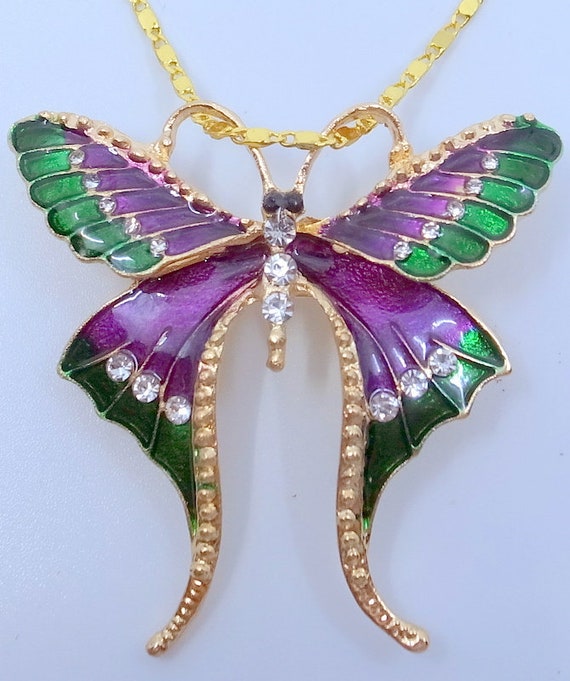 Swallowtail Butterfly Necklace and Brooch - Purple