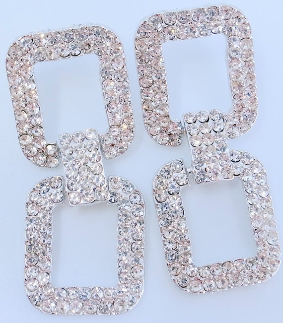 Big Double Square Sparkling CZ Dangle Earrings - … - image 4