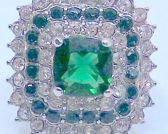 Emerald Green CZ Ring - Sparkles - Size 6.5 - Sterling Silver