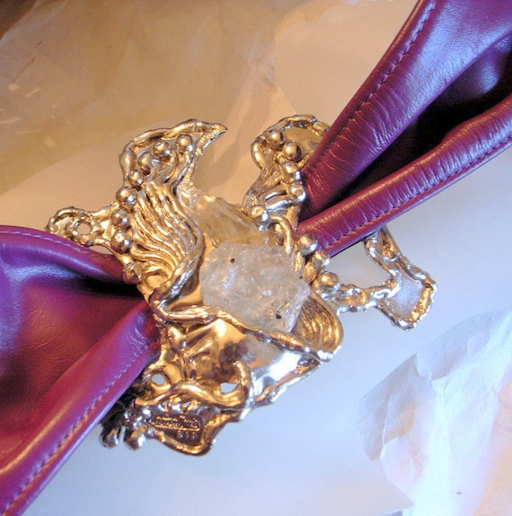 Vintage Brass Brutalist Belt Buckle Copa Collection made in Brazil Amethyst Ston COPA COLLECTION CARVALHU BELT BUCKLE BRAZIL CRYSTAL AMETHYST  main image 3