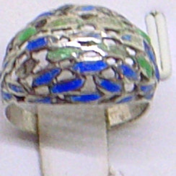 Vintage Brutalist Enamel Sterling Dome Ring - Israel - Hazorfim - Size 6 - Enamel And Sterling Silver Dome Band Ring