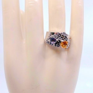 Sterling Brutalist Citrine And Amethyst Ring Size 7.5 Great Condition imagem 8