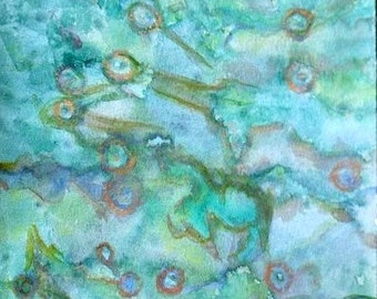 Sea Watercolor Painting - Sea Jewels-Under The Sea Series II  Handpainted Abstract Watercolor 9x12 Watercolour